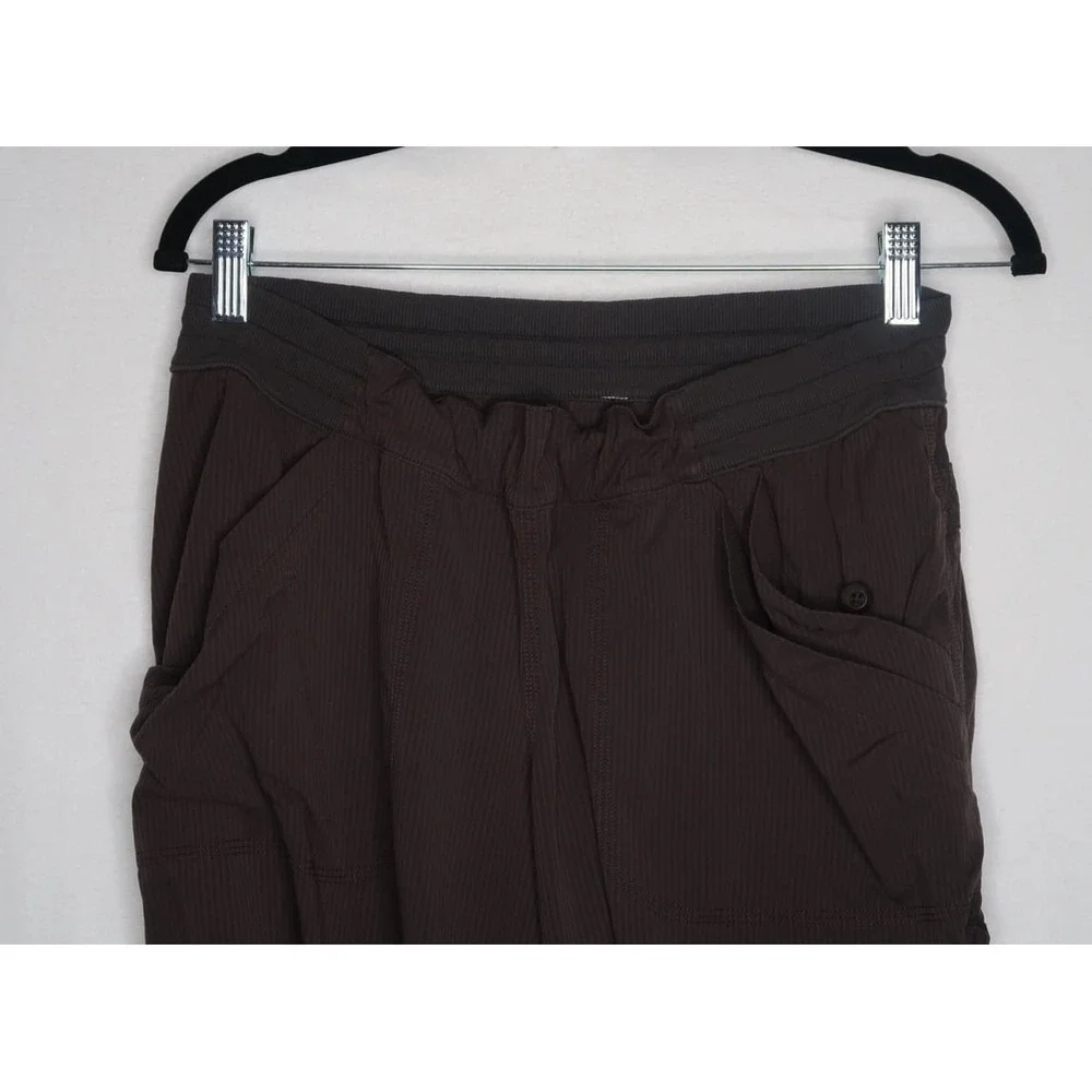 Lululemon Dance Studio Crop Pants Brown Ruched Cinch Hem Women's Size 10 Yoga